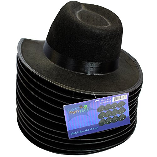 Black Fedora Gangster Hat Costume Accessory - Pack of 12