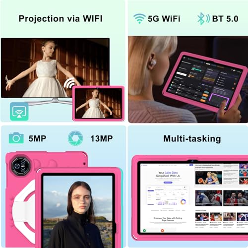 Dghrti 2026 Android 15 Tablet with EVA Silicone Protective Case, 24GB+256GB/2TB, Kids Tablet 11 Inch Octa-Core, Gemini AI/Widevine L1, 8000 mAh, 13MP+5MP, Metal Body, Large-Rose Tablet