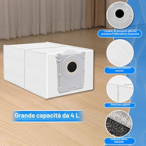 12 Bags for DEEBOT X9 Pro/X8 Omni, T50/T50 Max/T50 Pro Omni, T80 OMNI, T30C Pro OMNI Vacuum Cleaner, Accessories for Activated Carbon Vacuum Cleaner Bags