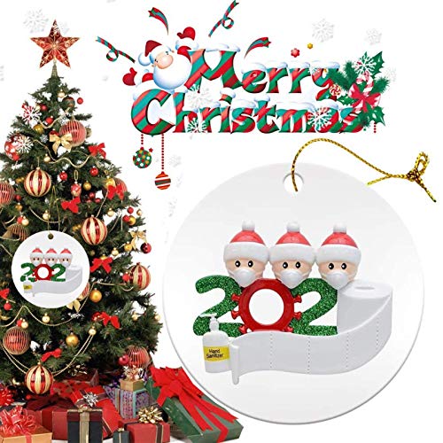 Christmas Ornaments 2020 Xmas Decorative Ornament DIY Quarantine Family Personalized Name with Face Mask Hand Sanitizer Toilet Paper, Creative Gifts for Family Customized (Family of 3 --White, 1 Pcs)