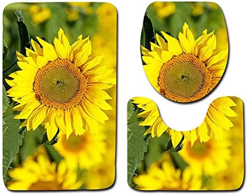 Sunflower Non-Slip Bath Mat Rugs Set Pedestal Rug + Lid Toilet Cover + Bath Mat 3 pcs