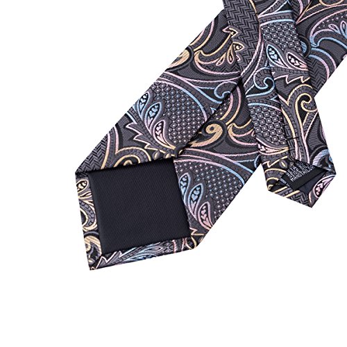 Dubulle Mens Grey and Pink Paisely Silk Tie and Pocket Square Set Grey Neckties Set for Men Wedding Business