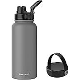 Navigate 32 oz Insulated Stainless Steel Sports Water Bottle with Spout & Handle Lids,Wide Mouth Water Jug with Double Walled Leak Proof Keep Cold for 24 Hrs Hot for 12 Hrs,Grey
