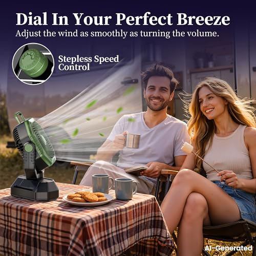 AJVV Camping Fan, Oscillating Battery Powered Portable Rechargeable Hanging Tent Fan with Light and Remote for Camp, Outdoor, Emergency Power Outage, Fishing, RV Travel, Green