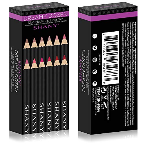 SHANY Dreamy Dozen Matte Lip Liner Set - Long-Lasting Professional Velvet Lipstick Pencils in Varying Shades - Pack of 12