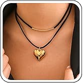 Sttiafay Boho Black Suede Choker Necklace Velvet Heart Pendant Necklace Gothic Layered Velvet Collar Necklaces Leather Bar Choker Chain Jewelry for Women