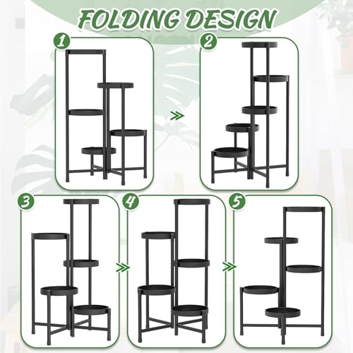 5 Tier Metal Plant Stand, Corner Tall Plant Shelf for Multiple Plants, Indoor Outdoor Flower Pot Holder for Living Room Balcony Garden Patio Yard, Black 48*48*80Cm