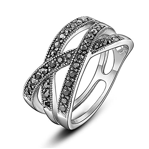 Yfnfxl Womens Vintage Black Marcasite CZ Rhinestone Crossover Stainless Steel Rings - Thumbnail 7