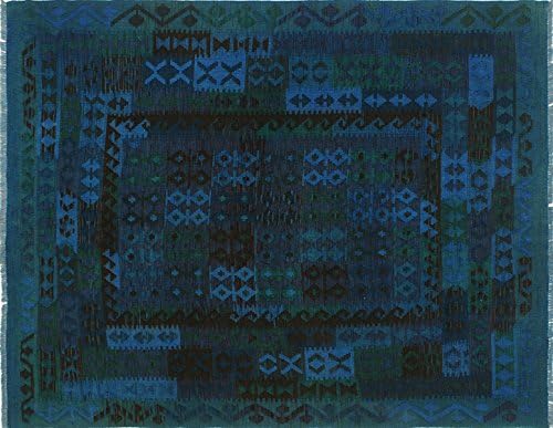 Noori Rug N6509 Overdyed Kilim Ulvelaik Handmade Area Rug, 5'0 x 6'7, Brown/Blue