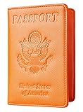 NapaWalli Leather Passport Holder Wallet Cover Case RFID Blocking Travel Wallet (crosshatch orange)