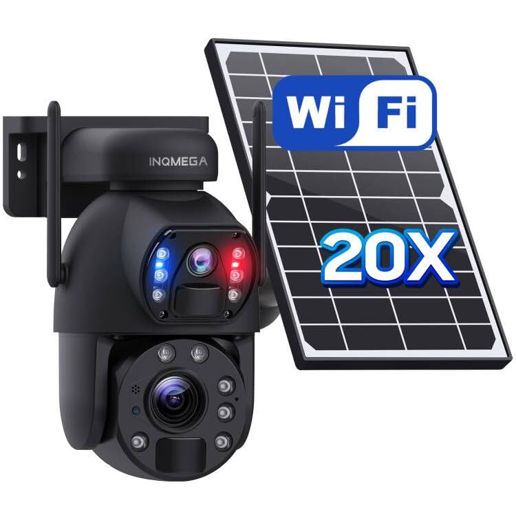 Photo 1 of INQMEGA [20X Optical Zoom] 6MP Solar Security Camera with Dual-Screen,Solar Camera Wireless Outdoor,Color Night Vision,Dual Screen,2.4G WiFi