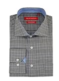 Gino Valentino Mens Check Dress Shirt Cotton Barrel Cuff Black White
