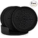 Coasters,Classic Pattern Faux Leather Drink Coasters set of 6 with Holder for Coffee Drinks by Happydavid(black round)
