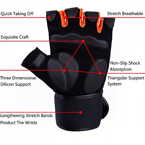 CoolWind Cycling Gloves Half-Fingered Glove Camping Biking Gloves Pad Breathable Lightweight For Riding Mountain Biking Gloves … (Orange, L) - Thumbnail 3