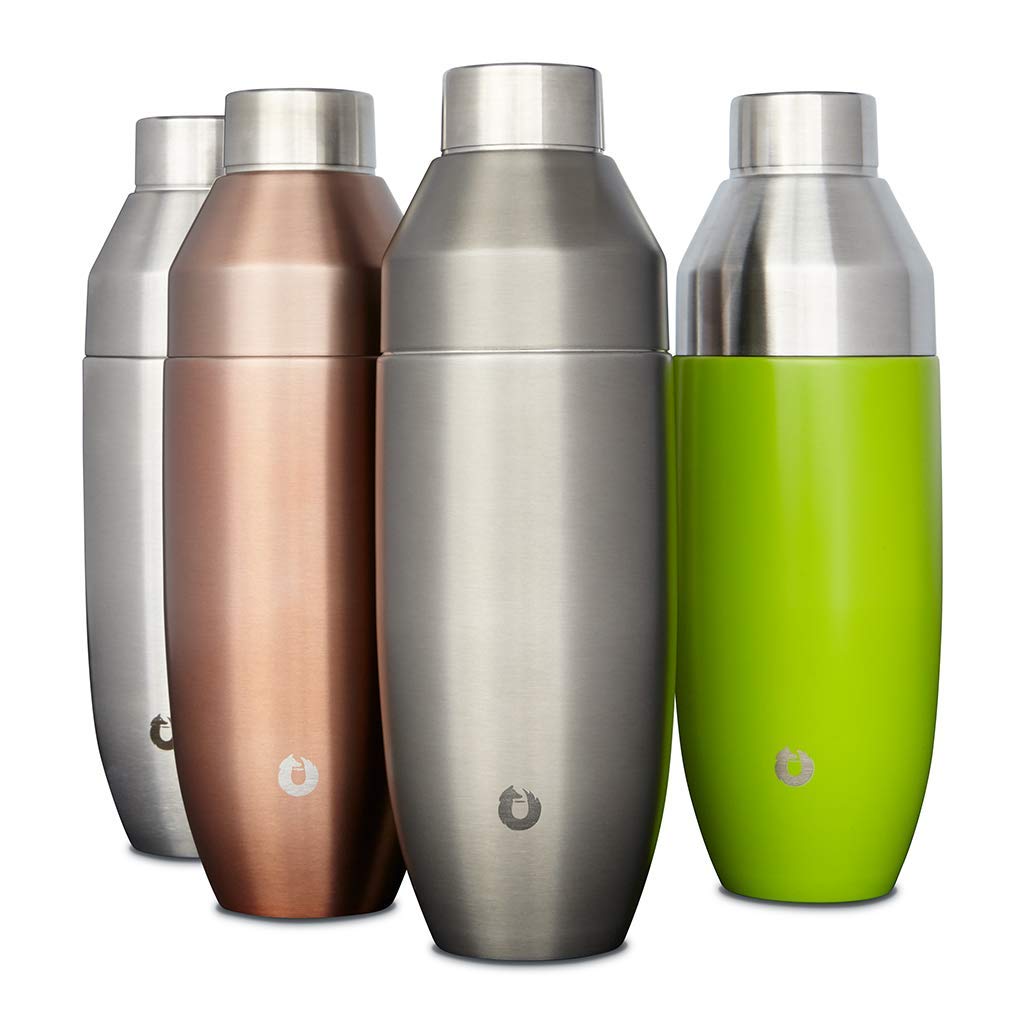 SNOWFOX Premium Vacuum Insulated Stainless Steel Cocktail Shaker, Home Bar Accessories, Elegant Drink Mixer, Leak, Proof Lid With Jigger & Built, In Strainer, Gold, 22oz.