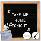 Black Felt Letter Board (White Letters) - Classy Oak Frame Message Board 10x10 - Perfect for Home & Office - Leave Cute Messages, Quotes, Reminders, Humor - 360 Characters, Scissors, Zip Bag, and File