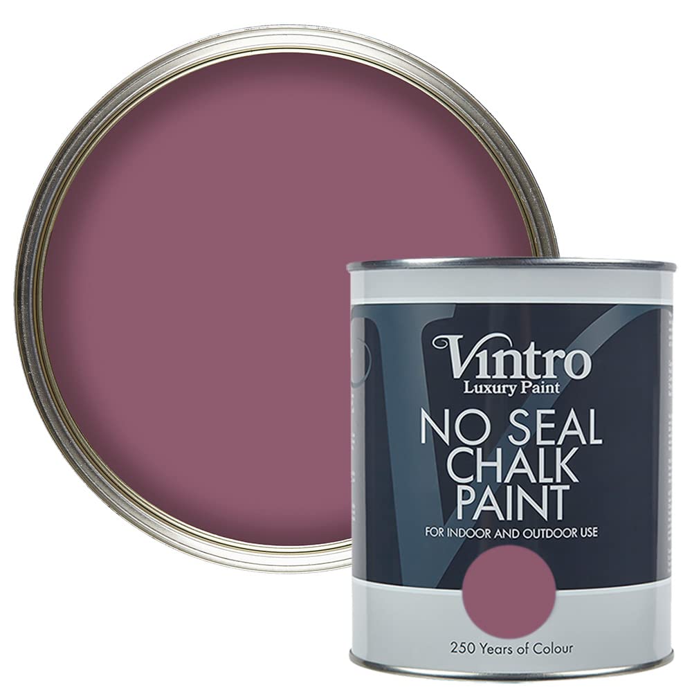 Vintro | No Seal Chalk Paint | Aubergine | Interior & Exterior Use | Furniture | Walls | Wood | Metal | 1 Litre (Old Mauve)