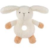 Apricot Lamb Baby Bunny Rabbit Soft Rattle Toy, Plush Stuffed Animal for Newborn Soft Over 0 Months 6 Inches, White (brown hands and feet)