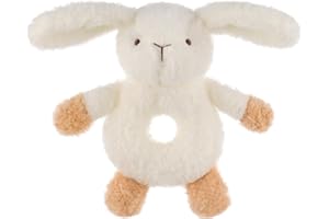 Apricot Lamb Baby Lovey bunny Soft Ring Rattle Toy, Plush Stuffed Animal for Newborn Soft Over 0 Months (Cream bunny, 6 Inche