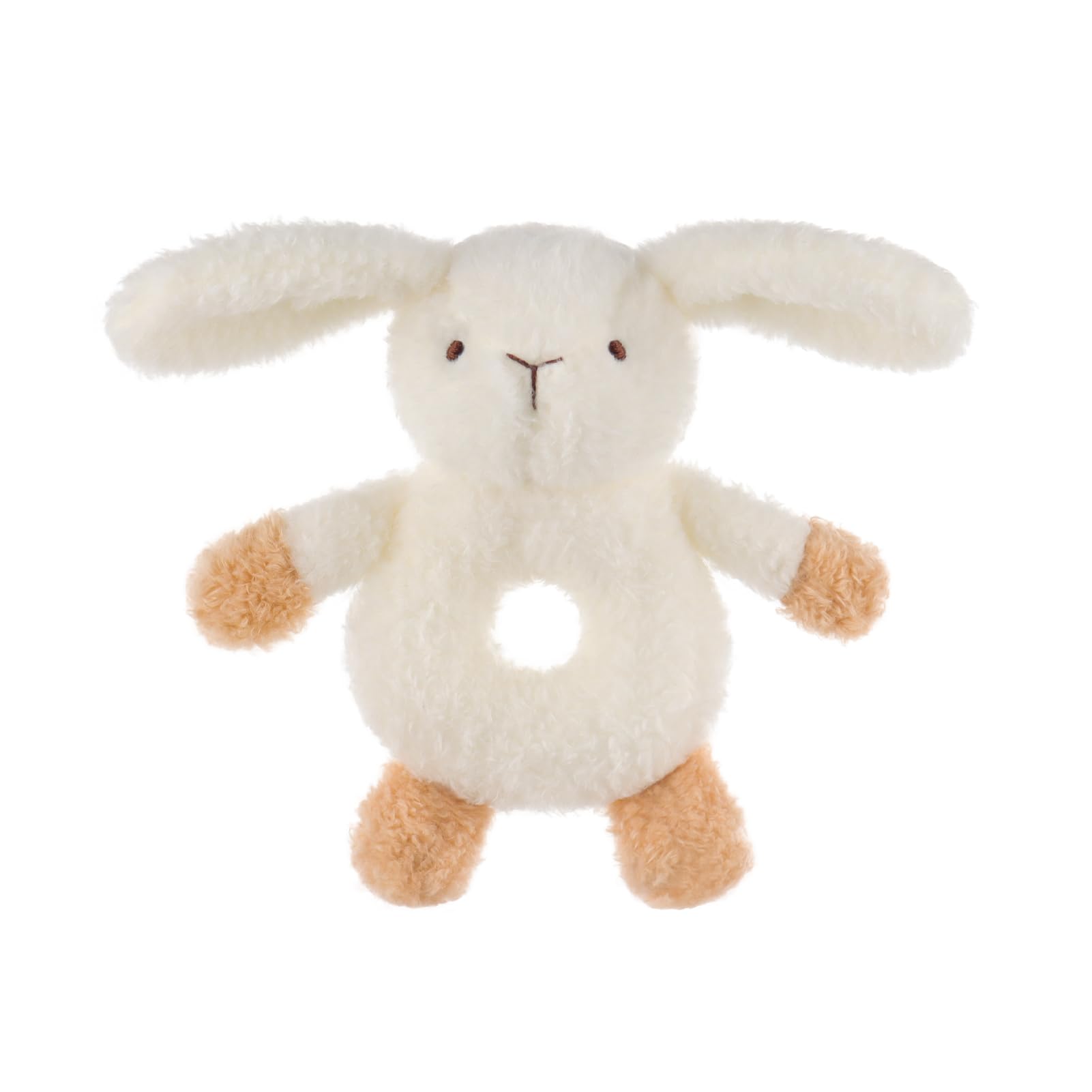 Apricot Lamb Baby Bunny Soft Ring Rattle Toy, Hold and Shake Toy with Sound,Plush Stuffed Animal for Newborn Infant Babies Soft Hand Grip Shaker Over 0 Months (Brown Bunny, 6 Inches)