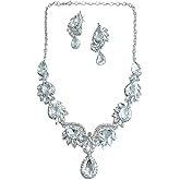 Secret for Longevity Silver Tone Antique Art Deco Vintage Retro Style Flapper Gatsby Rhinestone Statement Wedding Bridal Prom Necklace Earring Set
