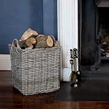 CIDBEST Grey Medium Square Wicker Rattan Fireside Log Basket Wood Storage view 2