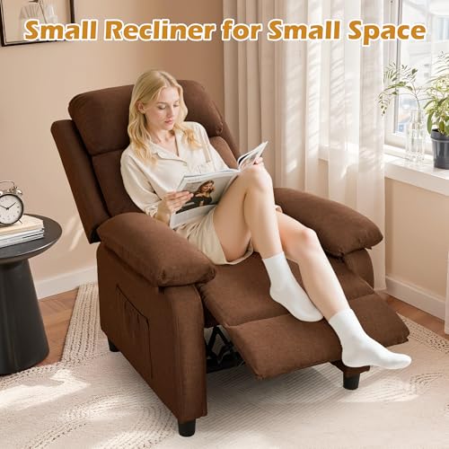 Korser Recliner Chair, Living Room Chairs for Adults, Padded Deep Seat Reading Chair with Side Pockets, Small Recliners for Small Spaces, Lounge Chair for Living Room, Bedroom, and RV (Linen)