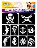 Pirates and Mermaid Glitter Tattoo Stencil Set Party Accessory, Health Care Stuffs