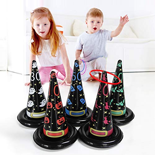 MeiGuiSha 5PCS 16 in Inflatable Witch Hat Ring Toss Game Halloween Games with 8 Plastic Ring Toss(M) - Thumbnail 6