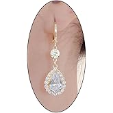 14K Gold Crystal Teardrop Earrings for Women Sparkling Rhinestone Birthstone Long Hoop Dangle Earrings Unique Zircon Drop Earrings Wedding Jewelry
