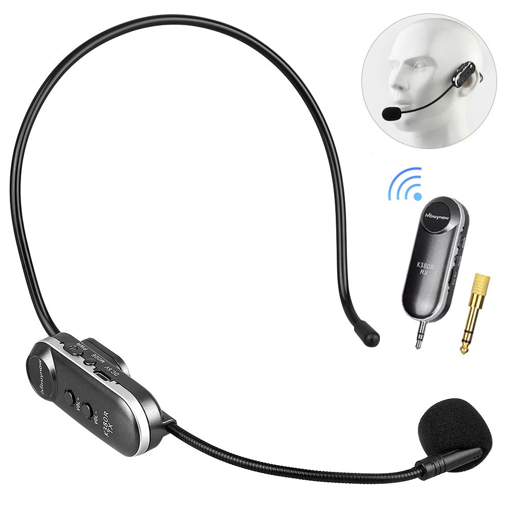 Auriculares Inalámbricos Microfóno, Mbuynow UHF Wirelss Auriculares con Mic 3.5mm / 6.5mm para Reunión de Negocios, Enseñanza de la Aptitud, Guías