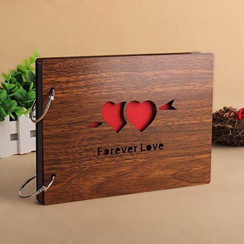 Wesell DIY Photo Album 8 X 6 inches Black Pages Wood Scrapbook for Wedding Couples Graduation Travel Our Adventures Memory (forever love)