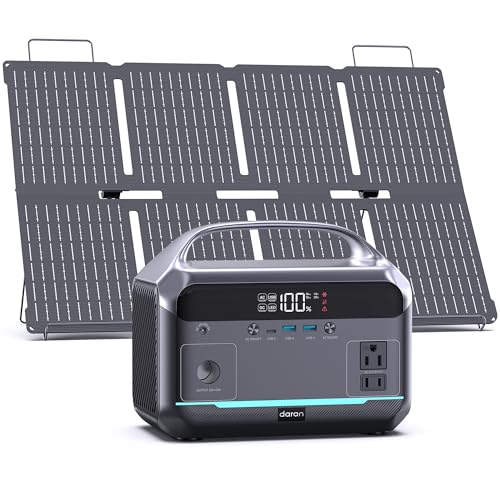 DaranEner 600W Portable Power Station with Solar Panel Included, 288Wh LiFePO4 Battery Solar Generator (1200W Surge), 2.3H Fast AC Recharge Backup Power Supply for Camping, Home Outages, Emergency