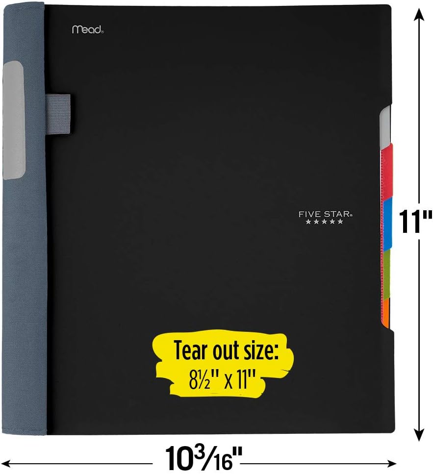 Five Star Advance Spiral Notebook, 5 Subject, College Ruled Paper, 200 Sheets, 11 x 8-1/2 inches, Black (73144) : Office Products