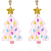 Christmas Tree Earrings for Women Sparkling Acrylic Christmas Earrings Lightweight Earrings Fun Cute Holiday Earring Xmas Drop Dangle Earrings Jewelry