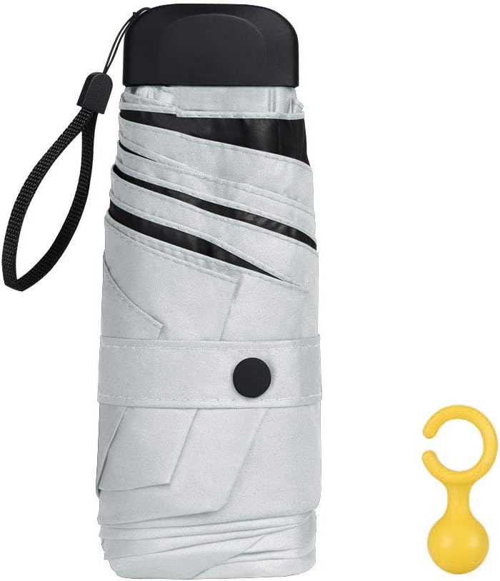 VicloonMini Travel Umbrella, Pocket Umbrella Foldable compact with Flat Handle, 6-Rib Light-Weight Waterproof Sturdy and Portable Umbrella, Rain and Sun Umbrella, UPF>50+ Protection (Beige)