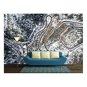Eagle Eye View of Long Curve Road in Mountain Areas - Removable Wall Mural | Self-Adhesive Large Wallpaper - 66x96 inches