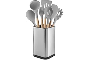 LAXINIS WORLD Stainless Steel Kitchen Utensil Holder, Kitchen Caddy, Utensil Organizer, Modern Rectangular Design, 6.7” by 4” (utensils not included)