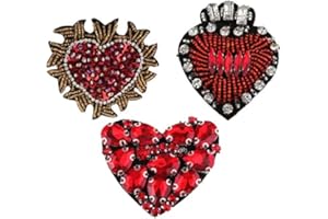Yikko 3 Pieces Beaded Rhinestone Patches Love Heart Star Bee Fabric Applique Iron on Patches for Jeans, Jackets, Clothing, Scrapbooking Handbag Shoes DIY Decorative Patches (Style_3)