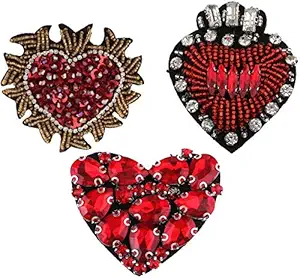 Yikko 3 Pieces Beaded Rhinestone Patches Love Heart Star Bee Fabric Applique Iron on Patches for Jeans, Jackets, Clothing, Scrapbooking Handbag Shoes DIY Decorative Patches (Style_3)