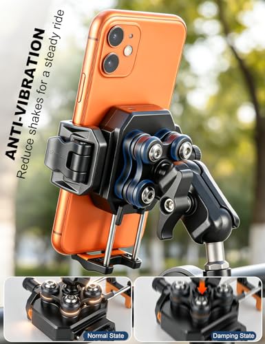 koolehaoda Motorcycle Mobile Phone Holder with Vibration Damper [Double Anti-Vibration] 360° Rotating Mount for Motorcycle, Bike, ATV, UTV and Scooter Compatible with 5.4-7.2 Inch Smartphones