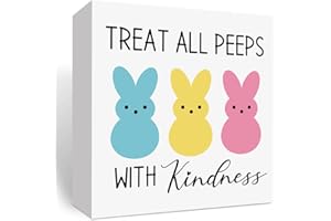 FXEFXE Easter Decor Teachers Easter Decor Easter Bunny Decor Happy Easter Decor Easter Gift For Teacher, Wooden Box Decor for Rustic Home Bedroom Living Room Table Shelf Office-Treat All Peeps With Kindness
