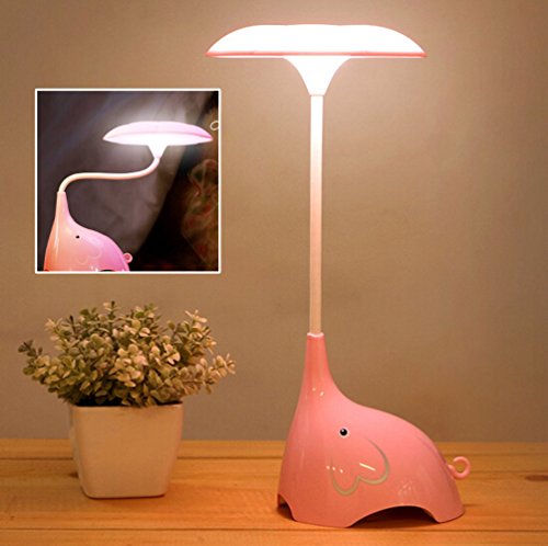 WOMHOPE Cute Elephant Children s Night Lights Flexible Angles Desk Lamp - Design Button Touch Sensor Control 3-Level - Rechargeable - for Kids,Baby,Children (Pink)