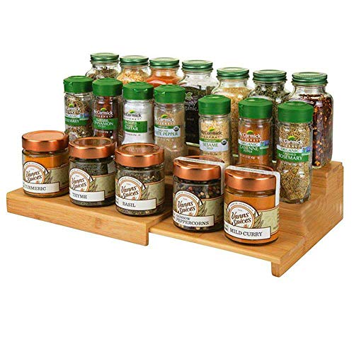 YCOCO Spice Racks for Kitchen Cabinets,Bamboo 3 Tier Expandable Spice Shelf Organizer for Kitchen Countertop and Cabinet,Step Spice Holder for Jars Seasonings and Spice Bottles - Thumbnail 7