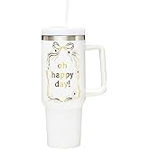 Santa Barbara Design Studio Insulated Tumbler with Handle and Straw Vacuum Sealed Stainless Steel Travel Mug, 40-Ounce, Oh Happy Day