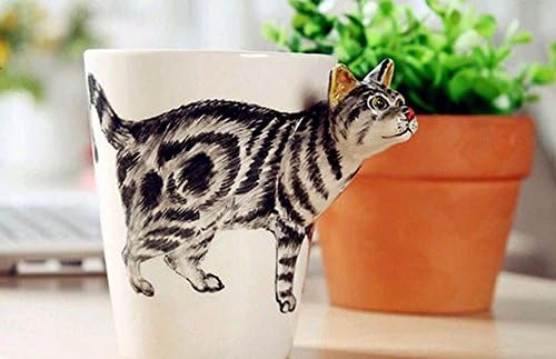 Sincere Trading 3D animals creative ceramic cup (301-400ml) ,coffee cup, milk cup, breakfast cup, tea cup (white/cat-3D))