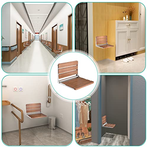 Heuffe Folding Wall Shower Chair – Capacity 200 kg Ergonomic Backrest, Non-Slip Elderly/Disabled, Folding Bench Sapeli Wood