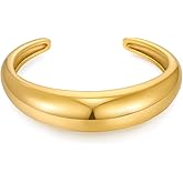 TENTMENTISE Chunky Gold Bracelet for Women 14K Gold Plated Wide Open Bangle Trendy Boho Statement Bangle Bracelet Fashion Jewelry Gift for Her