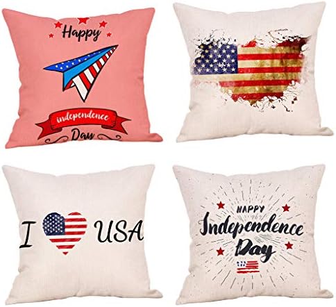 LIUguoo Happy Independence Day Throw Pillow Cover Happy Fourth of July Pillow Covers Set of 4 Decorative Cushion Cover for Sofa Couch Chair Bed Car Office 18x18 Inch