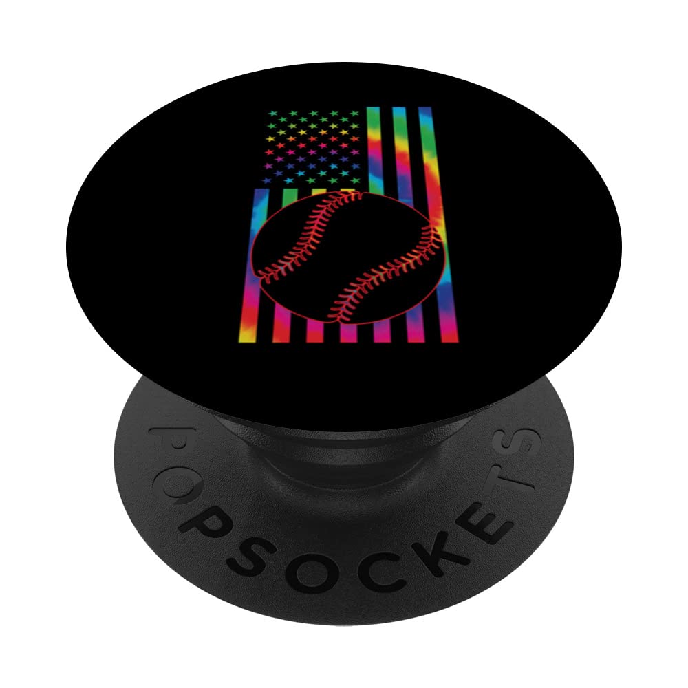 ball of Baseball Tie dye American Flag baseball sport PopSockets Swappable PopGrip